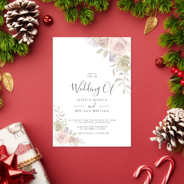Modern Trendy Dusty Rose Blush Wedding Invitations (Insitu (Holiday))