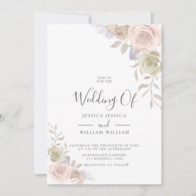 Modern Trendy Dusty Rose Blush Wedding Invitations (Front)