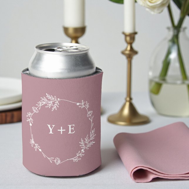 Modern Trendy Dusty Rose Monogrammed Wedding Can Cooler (Creator Uploaded)
