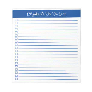 Modern Trendy Elegant Blue One Column Checklist Notepad