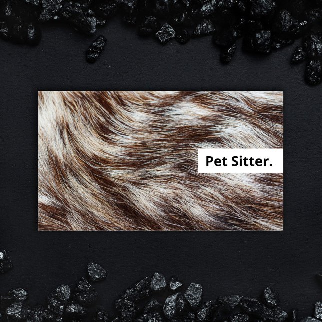 Modern Trendy Elegant Dog Trainer Pet Groomer Cool Business Card (Bold Cool Modern design Pet Sitter Business card, fluffy fur neutral color Black and White trendy.)