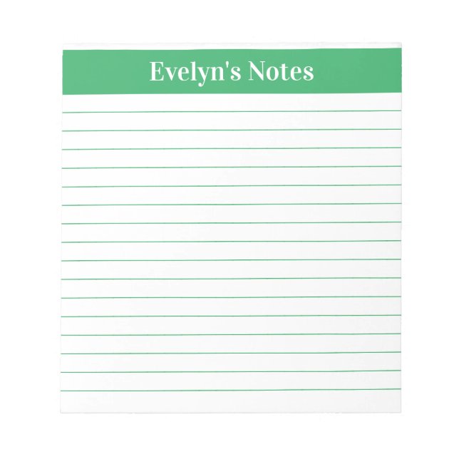 Modern Trendy Elegant Green Script Large Print Notepad (Front)