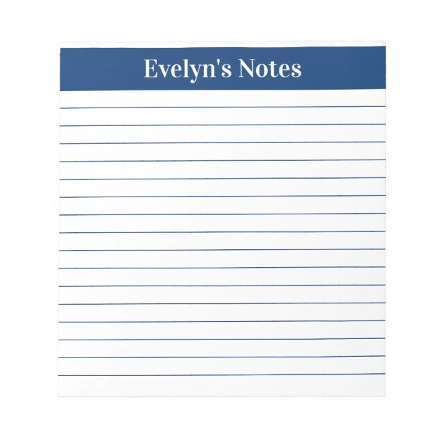 Modern Trendy Elegant Navy Script Large Print Notepad (Front)