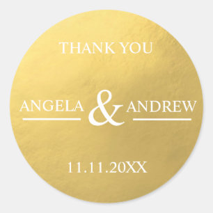 Modern Trendy Faux Gold Foil & White Wedding Classic Round Sticker