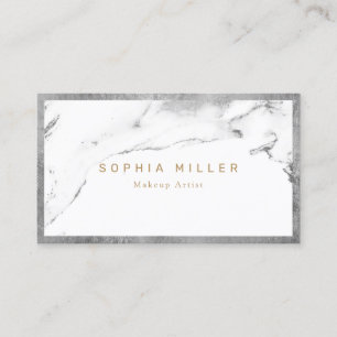 Modern Trendy faux silver marble Makeup Artist Business Card