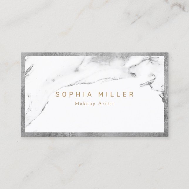 Modern Trendy faux silver marble Makeup Artist Business Card (Front)