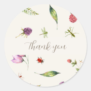 Modern Trendy Floral Bugs Woodland Thank You  Classic Round Sticker