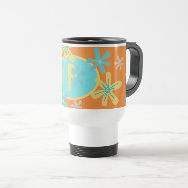 Modern Trendy Floral Girly Typography Monogram  Travel Mug (Front Right)