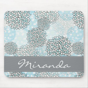 Modern Trendy Floral Pattern Personalised Mouse Mat
