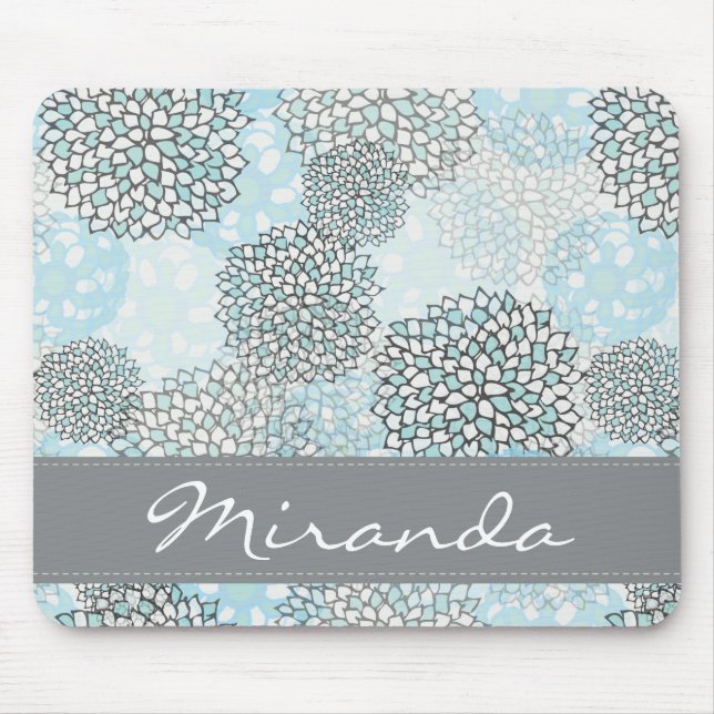 Modern Trendy Floral Pattern Personalised Mouse Mat (Front)
