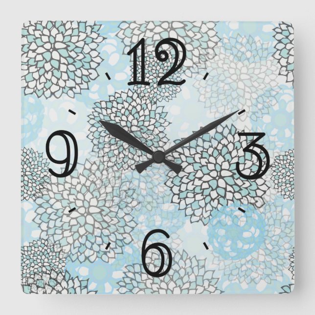 Modern Trendy Floral Pattern Square Wall Clock (Front)