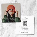 Modern Trendy Full Photo QR Code Social Media Square Business Card<br><div class="desc">A beautiful design incorporating 1 of your own photos and your QR Code. This elegant business card is ideal for all types of photographers. A simple and professional way to promote your business. A perfect photography business card. Personalise your details to create your own unique business card.</div>