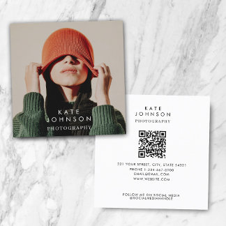 Modern Trendy Full Photo QR Code Social Media Square Business Card