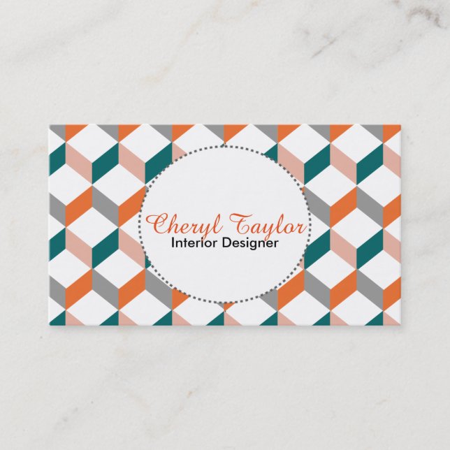 Modern Trendy Geometric Cube Patterned Business Card (Front)