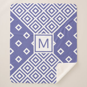 Modern Trendy Geometric Pattern Monogram Sherpa Blanket