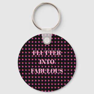 Modern trendy girly black and pink birthday key ring