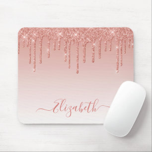 Modern Trendy Glitter Rose Gold Stylish Script Mouse Mat