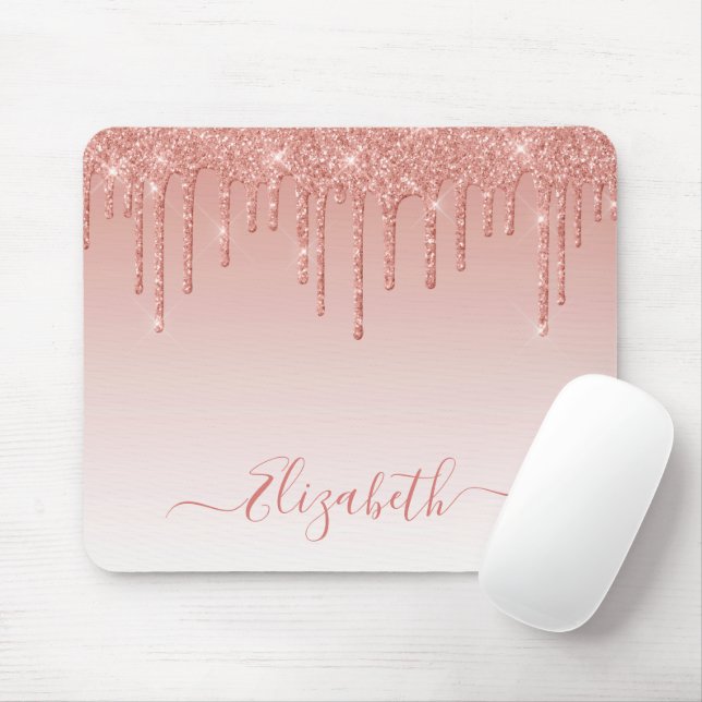 Modern Trendy Glitter Rose Gold Stylish Script Mouse Mat (With Mouse)