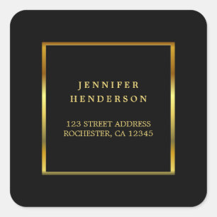 Modern trendy gold black return address square sticker