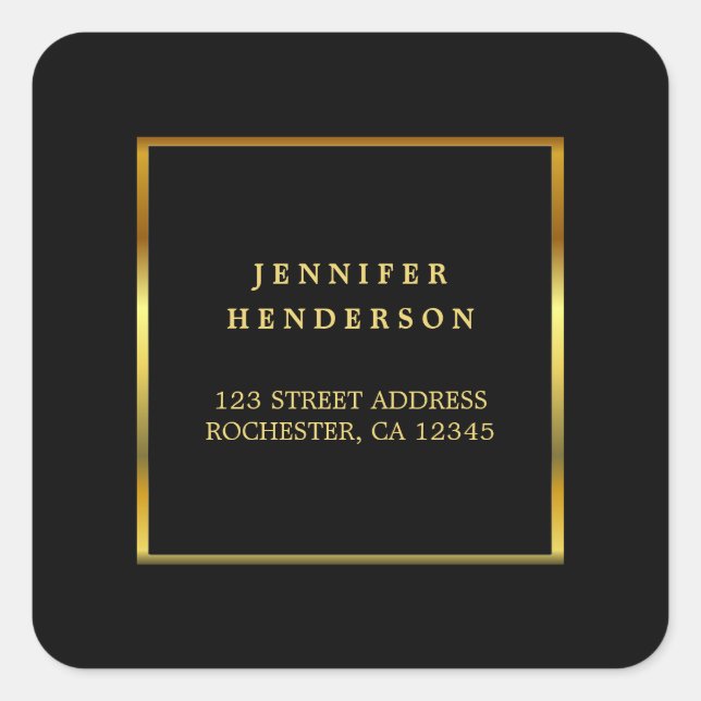 Modern trendy gold black return address square sticker (Front)