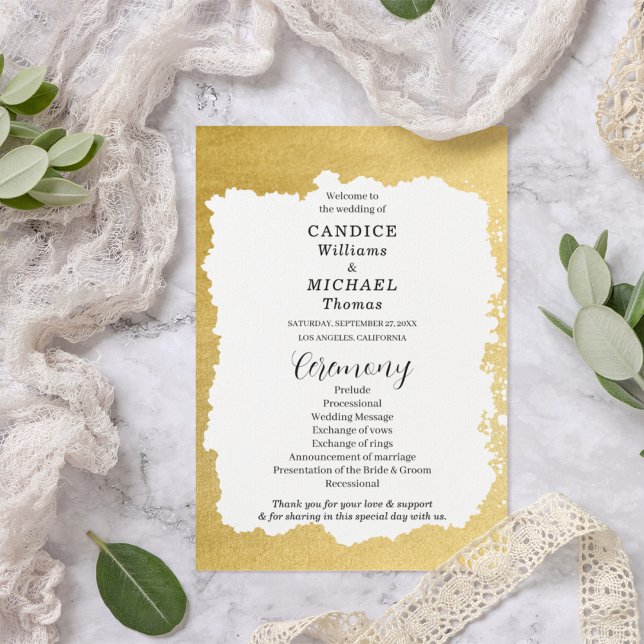 Modern Trendy Gold Frame Wedding  Programme (Creator Uploaded)