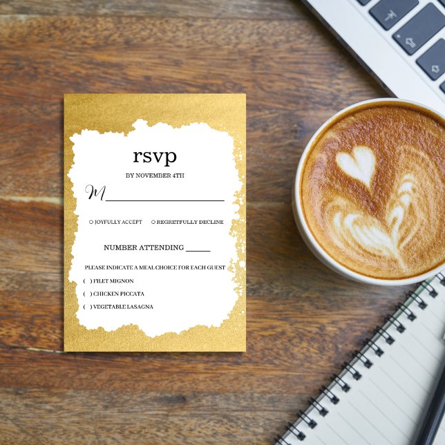 Modern Trendy Gold Frame Wedding RSVP Card (Creator Uploaded)