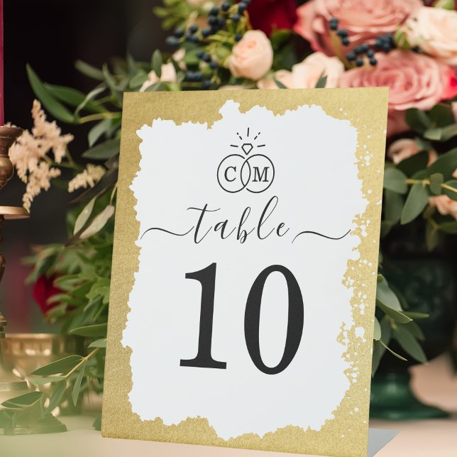 Modern Trendy Gold Frame Wedding Table Number Pedestal Sign (Creator Uploaded)