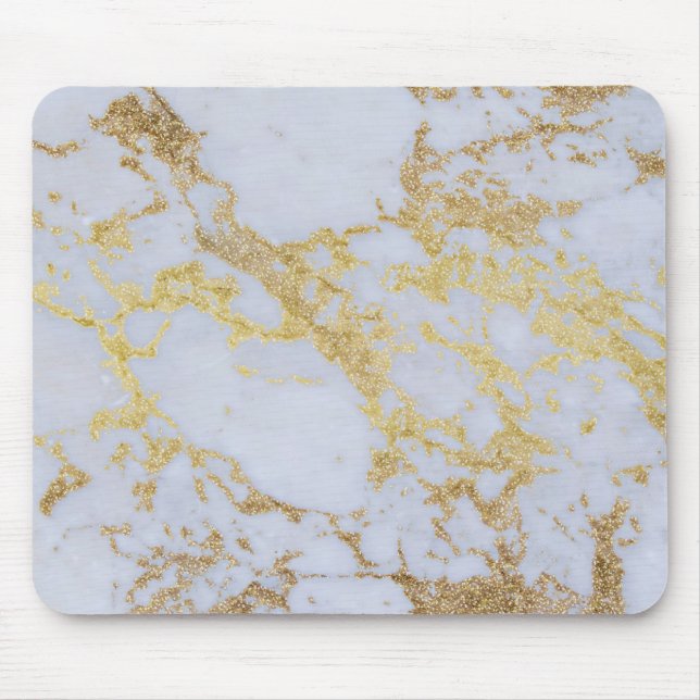 Modern Trendy Gold Glitter Marble Mouse Mat (Front)