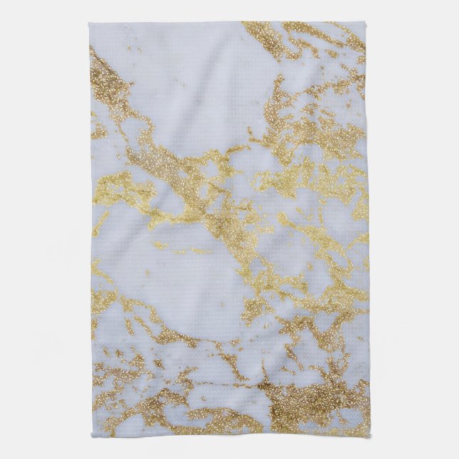 Modern Trendy Gold Glitter Marble Tea Towel (Vertical)