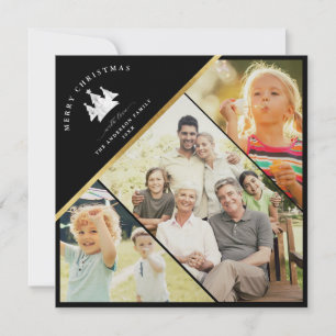Modern Trendy Gold MERRY CHRISTMAS Photo Black Holiday Card