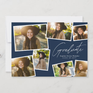 Modern trendy graduate 7 photo navy graduation announcement
