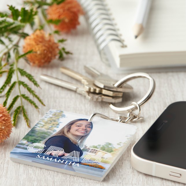 Modern & Trendy Graduation Announcement Key Ring (Front Right)