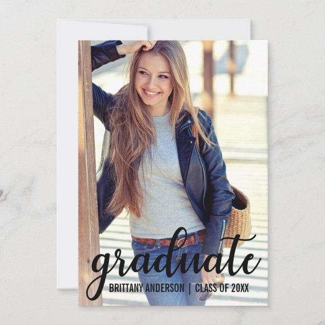 Modern Trendy Graduation Announcement Photo Card (Front)