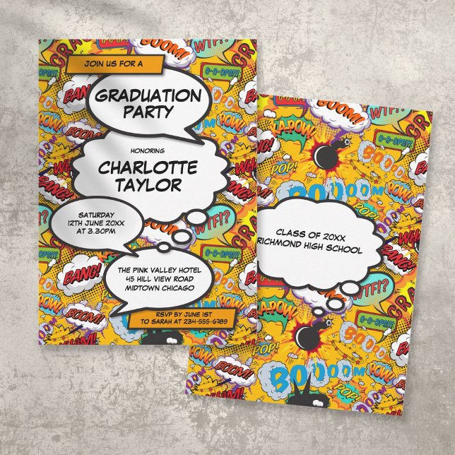 Modern Trendy Graduation Party Fun Comic Book  Invitation (Creator Uploaded)