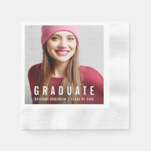 Modern Trendy Graduation Party Photo Name Napkin