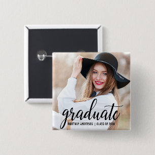 Modern Trendy Graduation Photo Announcement 15 Cm Square Badge