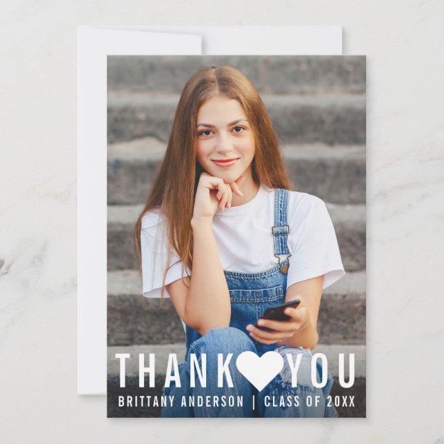 Modern Trendy Graduation Thank You Heart Card (Front)