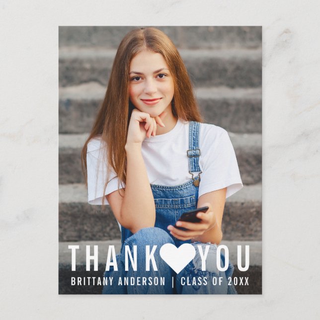 Modern Trendy Graduation Thank You Heart Postcard (Front)