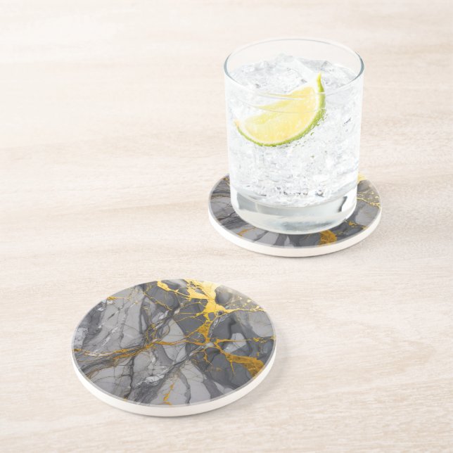 Modern Trendy Graphite Grey and Gold Coaster (Side)