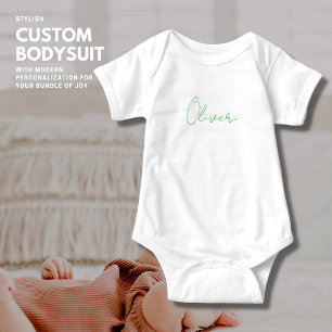 Modern Trendy Green Script Personalised Baby Bodysuit