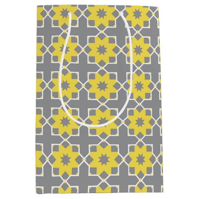 Modern Trendy Grey and Yellow Flowers  Medium Gift Bag (Front)
