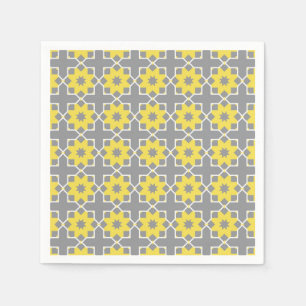 Modern Trendy Grey and Yellow Flowers  Napkin