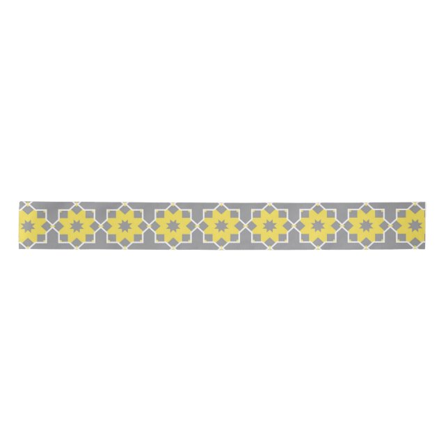 Modern Trendy Grey and Yellow Flowers  Satin Ribbon (Front)