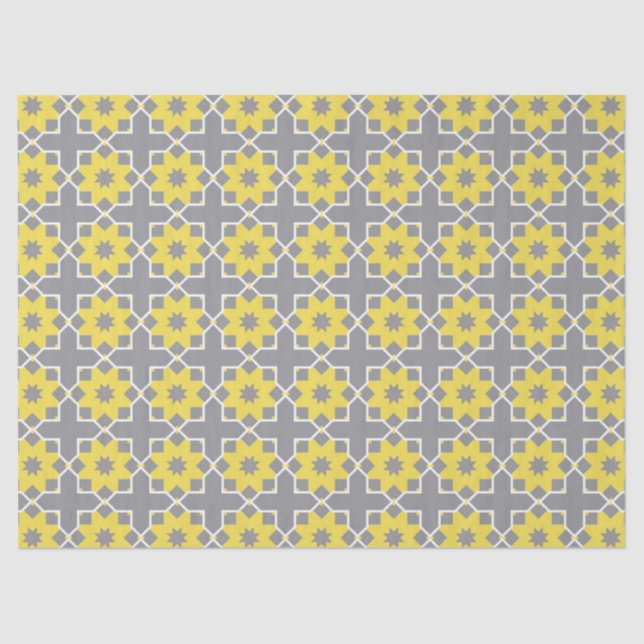 Modern Trendy Grey and Yellow Flowers  Tissue Paper (Front)