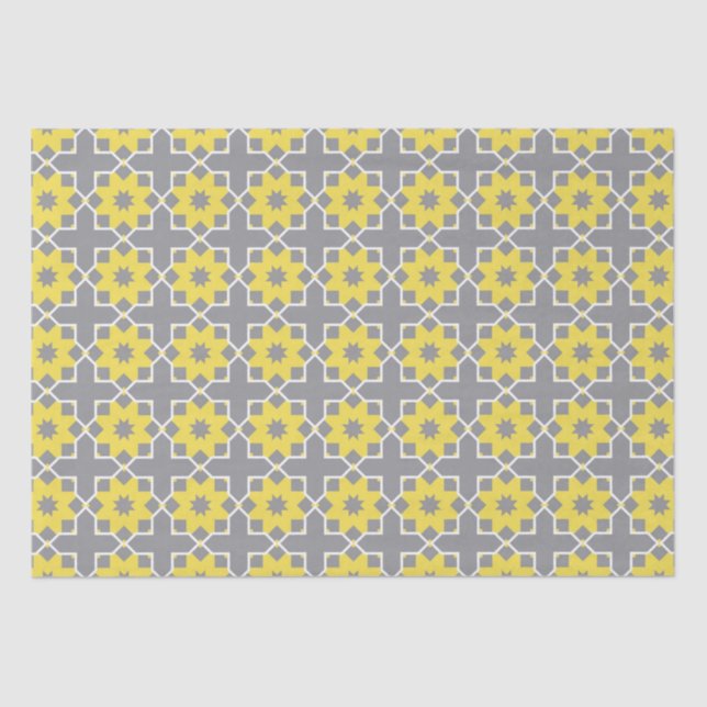 Modern Trendy Grey and Yellow Flowers  Tissue Paper (Front)
