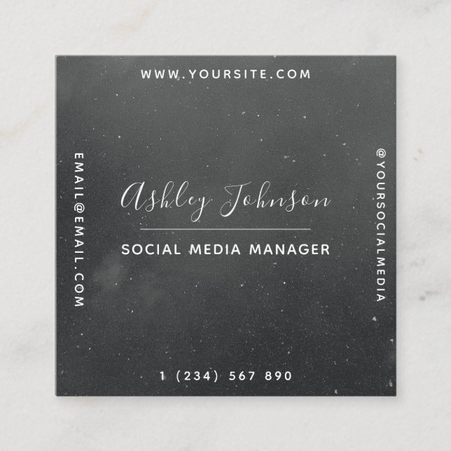 Modern & Trendy Grey Night Sky Cosmic Space Galaxy Square Business Card (Front)