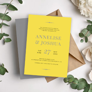 Modern trendy grey yellow typography wedding invitation