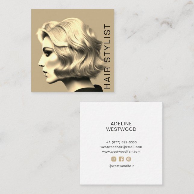 Modern Trendy Hair Stylist Artist  Square Business Card (Front/Back)
