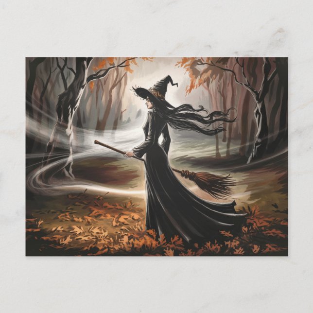 Modern Trendy Halloween Witch in Forest            Postcard (Front)
