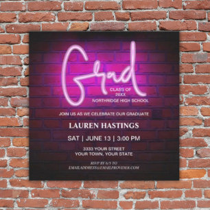 Modern Trendy Hot Pink Photo Graduation Party Invitation